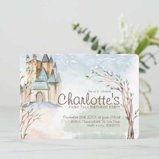 Fairy Tale Party Castle in het bos Uitnodiging (Staand voorkant)