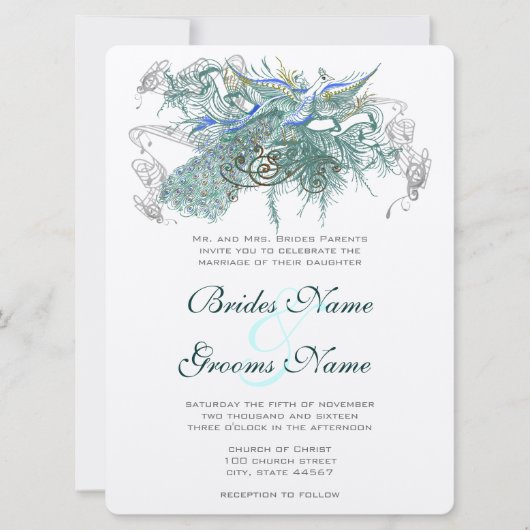 Fairy Tale Peacock Wedding Invitations Kaart (Voorkant)