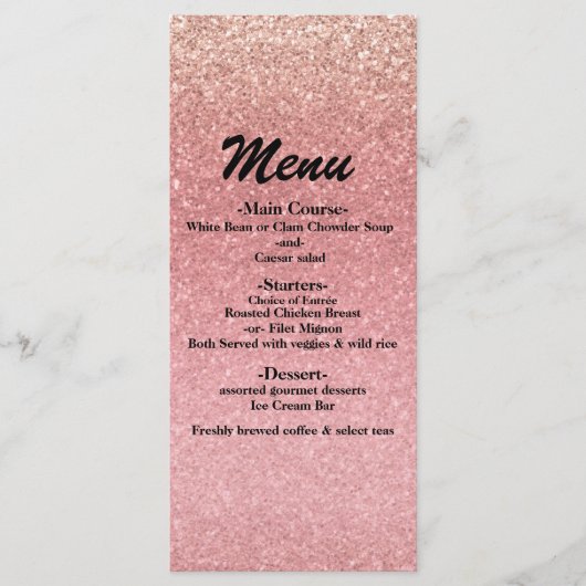 Fairy Tale Pink Glitter Sweet 16 Glam Party Menu (Voorkant)