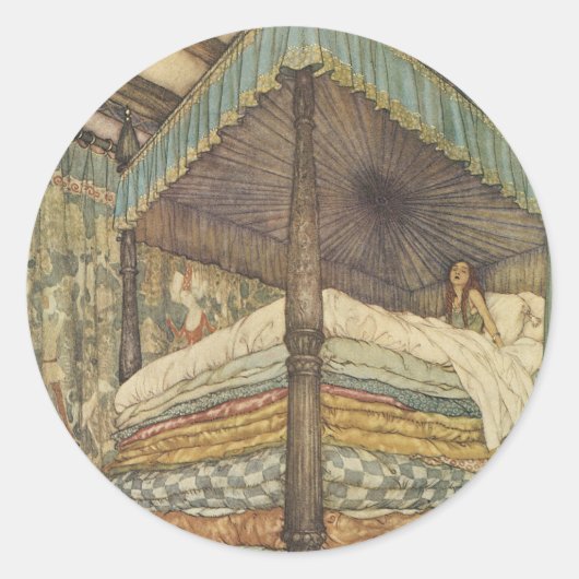  Fairy Tale, Princess and Pea, Edmund Dulac Ronde Sticker (Voorkant)