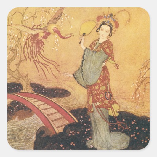  Fairy Tale Princess Badoura, Edmund Dulac Vierkante Sticker (Voorkant)
