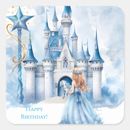 Fairy Tale Princess Castle Girl Birthday Party Vierkante Sticker (Voorkant)