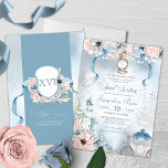 Fairy Tale Princess Cinderella Sweet 16 Birthday Kaart<br><div class="desc">Deze prachtig elegante uitnodiging voor een sprookje zal je gasten uitnodigen met een Assepoester-thema, met een kasteel, een prachtige roze en blauwe florale botaniek, een vermiste glazen slipper en de gast van eer in een prachtige ballon. Alle tekst is volledig aanpasbaar en kan worden aangepast aan uw behoeften. Dit ontwerp...</div>