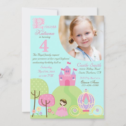 Fairy Tale Princess Fourth Birthday Invitation Kaart (Voorkant)