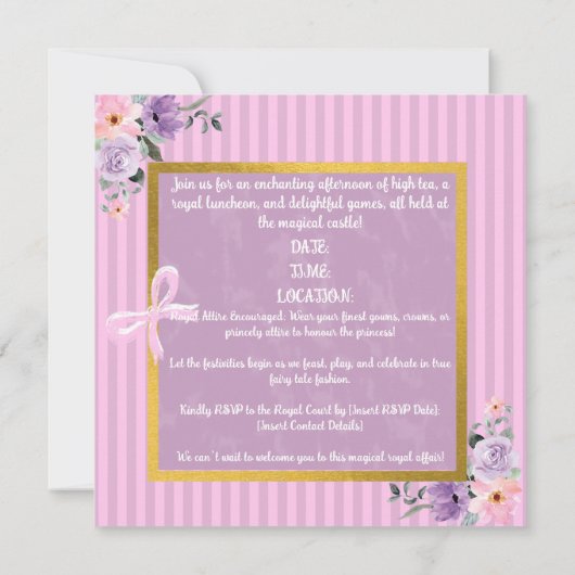 Fairy Tale Princess Keepsake - Lila en roze Kaart (Achterkant)