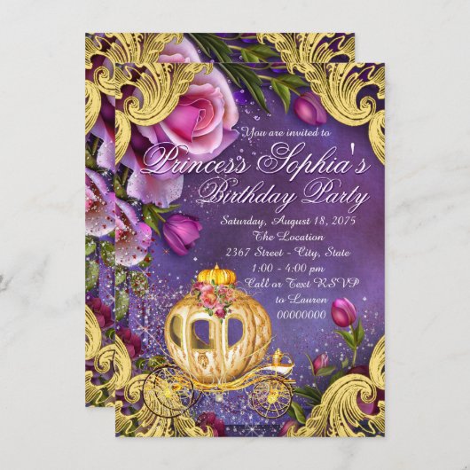 Fairy Tale Princess Verjaardagsfeestje Uitnodiging (Voorkant / Achterkant)