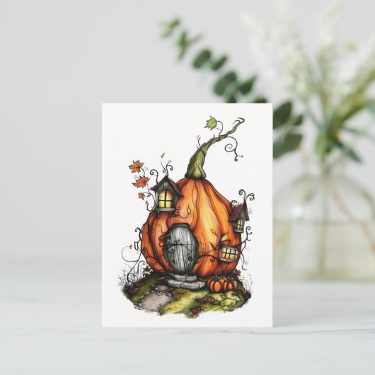 Fairy Tale Pumpkin House Briefkaart (Staand voorkant)