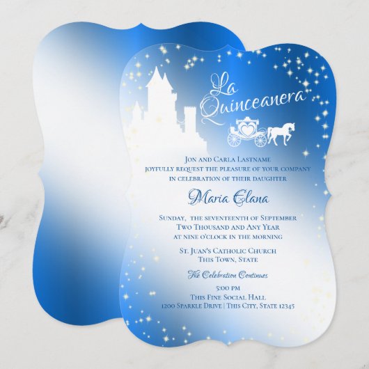 Fairy Tale Quinceanera Sparkle Castle Inv Kaart (Voorkant / Achterkant)