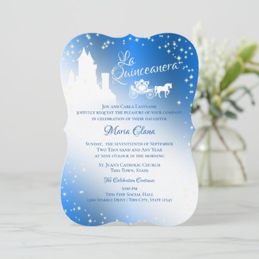 Fairy Tale Quinceanera Sparkle Castle Inv Kaart (Staand voorkant)
