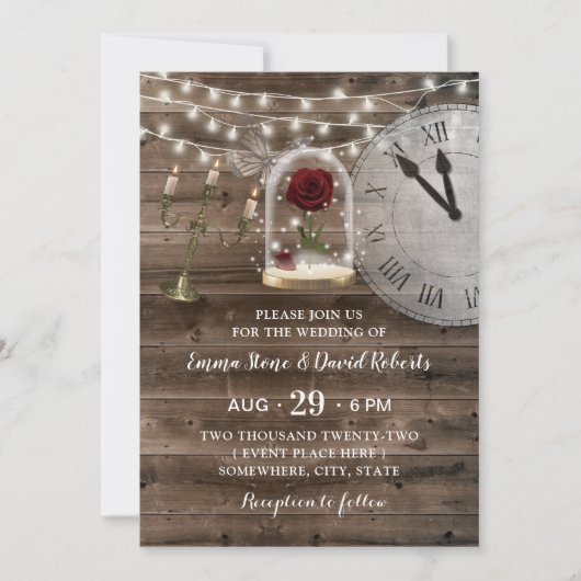 Fairy Tale Roos Flower Dome Rustic Barn Wedding Kaart (Voorkant)