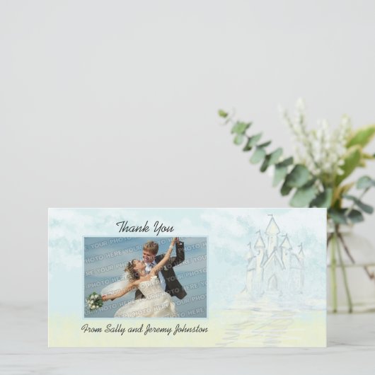 Fairy Tale Sand Castle Beach bruiloft Dank u Bedankkaart (Staand voorkant)