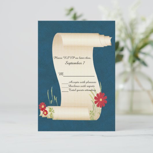 Fairy Tale Scroll Wedding RSVP Kaart (Staand voorkant)