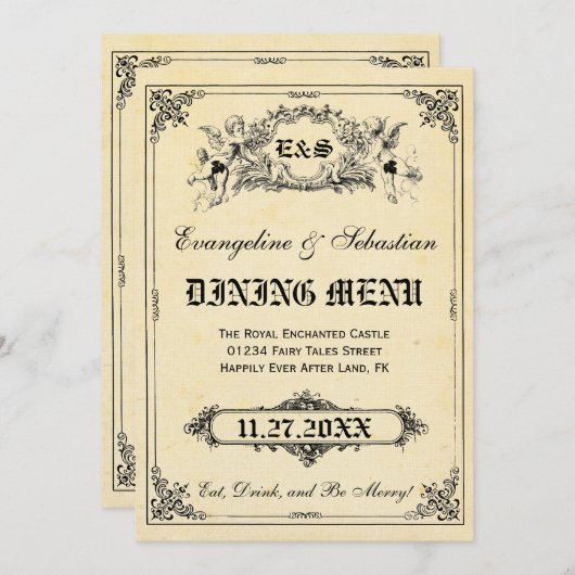 Fairy Tale Storybook Weddenschap Menu Kaarten (Voorkant / Achterkant)