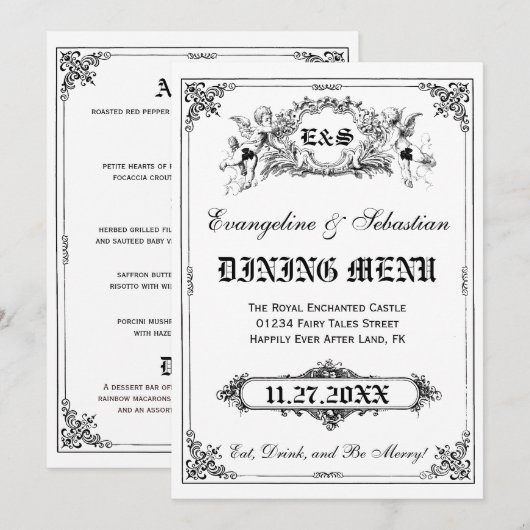 Fairy Tale Storybook Wedding Menu Kaarten (Voorkant / Achterkant)