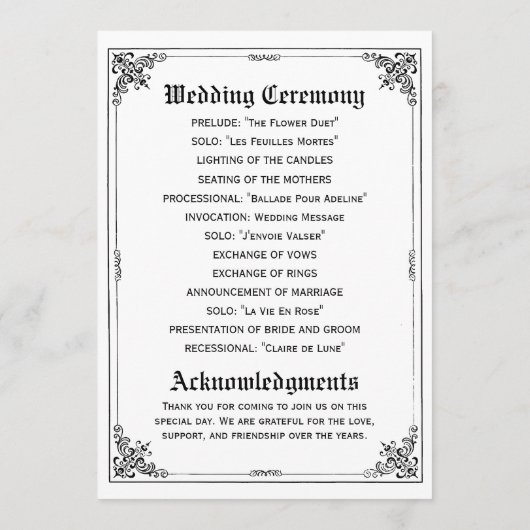 Fairy Tale Storybook Wedding Programma's (Achterkant)