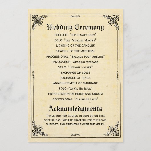 Fairy Tale Storybook Wedding Programma's (Achterkant)