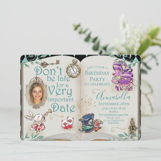 Fairy Tale thema Alice in Wonderland Fotospiegel Kaart (Staand voorkant)