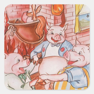 Fairy Tale Three Little Pigs en de Wolf Vierkante Sticker