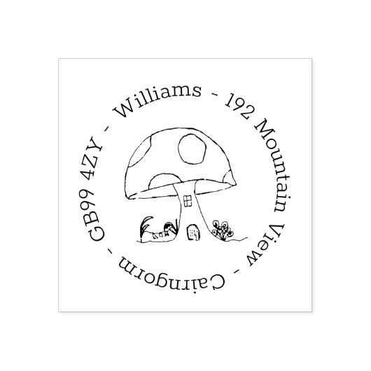 Fairy Tale Toadstool House Adres Rubber Stempel (Afrduk)