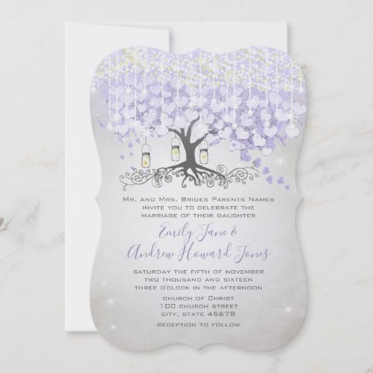 Fairy Tale Ultra Violet Heart Leaf Tree Weddenscha Kaart (Voorkant)