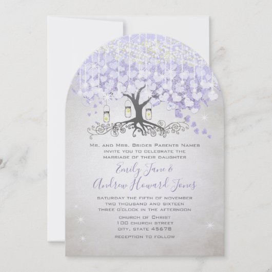 Fairy Tale Ultra Violet Heart Leaf Tree Weddenscha Kaart (Voorkant)