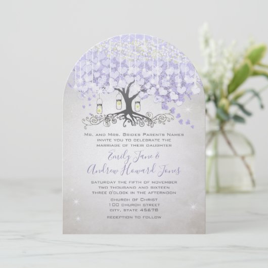 Fairy Tale Ultra Violet Heart Leaf Tree Weddenscha Kaart (Staand voorkant)