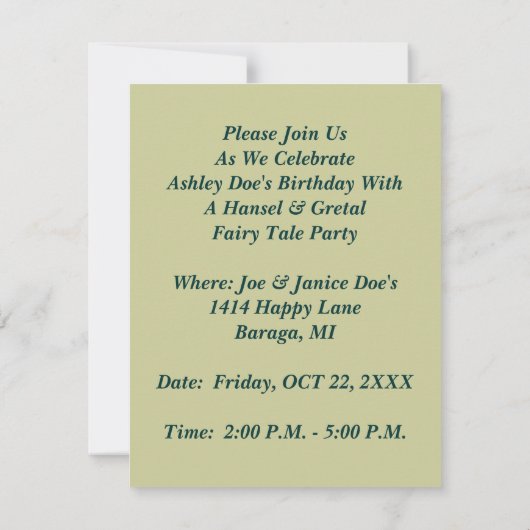 Fairy Tale - verjaardagsinVITATIES met de naam van Kaart (Achterkant)