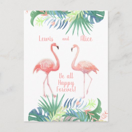 Fairy Tale voor twee flamingo tropische ventilator Briefkaart (Voorkant)