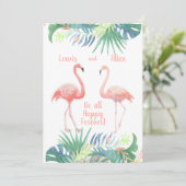 Fairy Tale voor twee flamingo tropische ventilator Kaart (Staand voorkant)