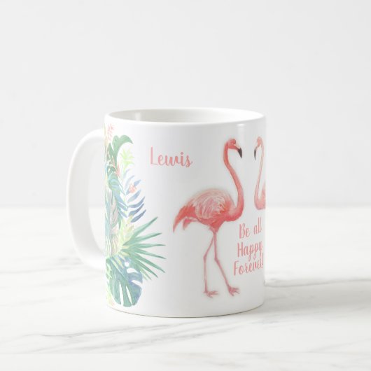 Fairy Tale voor twee flamingo tropische ventilator Koffiemok (Voorkant links)