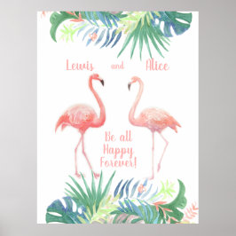 Fairy Tale voor twee flamingo tropische ventilator Poster