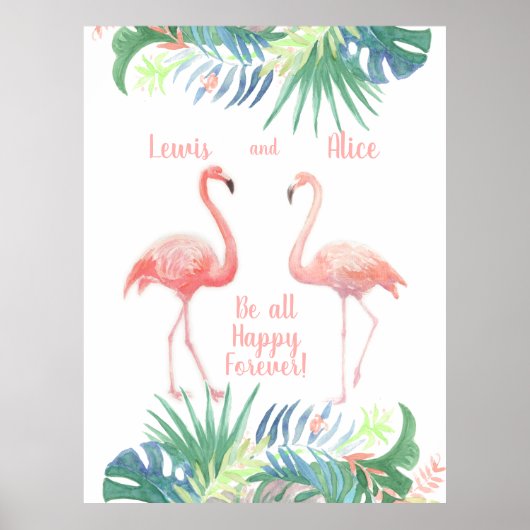Fairy Tale voor twee flamingo tropische ventilator Poster (Voorkant)