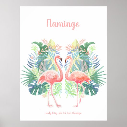 Fairy Tale voor twee flamingo tropische ventilator Poster (Voorkant)