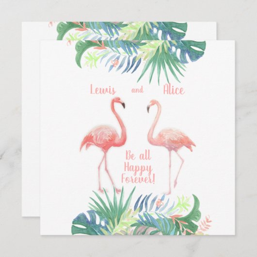 Fairy Tale voor twee flamingo tropische ventilator Save The Date (Voorkant / Achterkant)