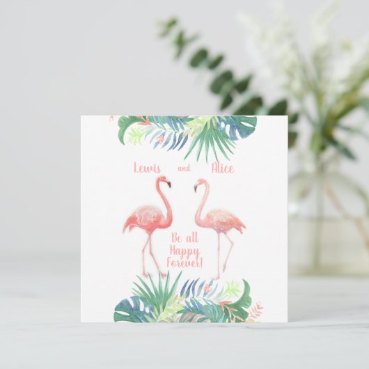 Fairy Tale voor twee flamingo tropische ventilator Save The Date (Staand voorkant)