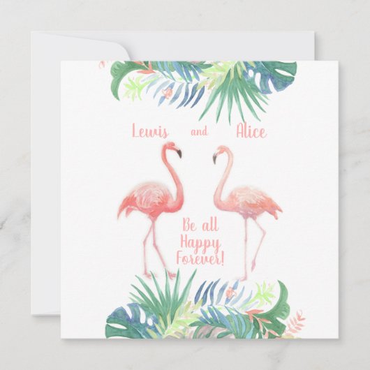Fairy Tale voor twee flamingo tropische ventilator Save The Date (Voorkant)