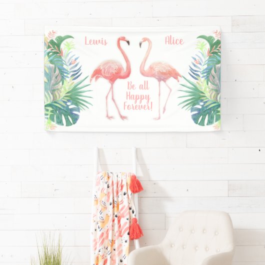 Fairy Tale voor twee flamingo tropische ventilator Spandoek (Insitu)