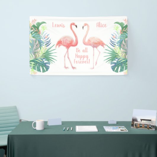 Fairy Tale voor twee flamingo tropische ventilator Spandoek (Beurs)