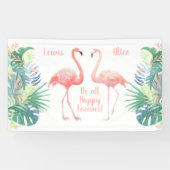 Fairy Tale voor twee flamingo tropische ventilator Spandoek (Horizontaal)