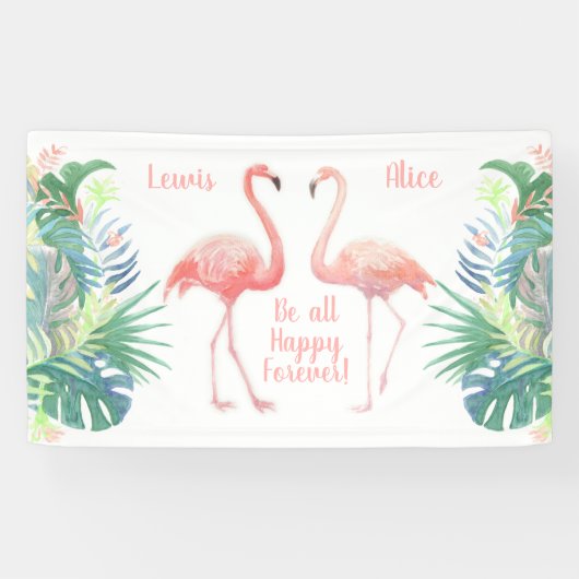 Fairy Tale voor twee flamingo tropische ventilator Spandoek (Horizontaal)