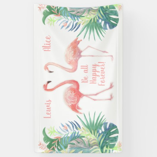 Fairy Tale voor twee flamingo tropische ventilator Spandoek (Verticaal)