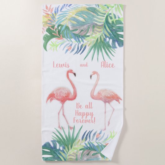 Fairy Tale voor twee flamingo tropische ventilator Strandlaken (Voorkant)