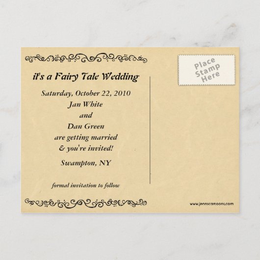 Fairy Tale Wedding Frog Prince Save the Date Funny Aankondigingskaart (Achterkant)