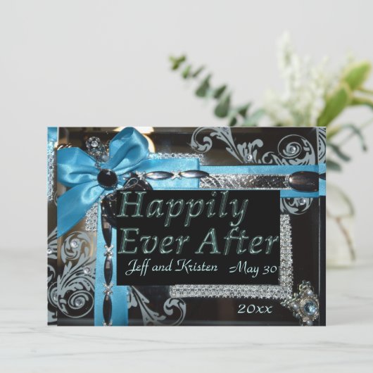 Fairy Tale Wedding - Licht blauw, zwart en zilver Kaart (Staand voorkant)