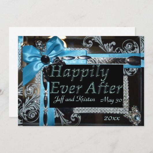 Fairy Tale Wedding - Licht blauw, zwart en zilver Kaart (Voorkant / Achterkant)