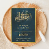 Fairy Tale Whimsical Castle Emerald Gold RSVP Kaartje