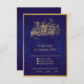 Fairy Tale Whimsical Castle Paars Gold RSVP-kaart Informatiekaartje (Voorkant / Achterkant)