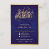 Fairy Tale Whimsical Castle Paars Gold RSVP-kaart Informatiekaartje (Voorkant)