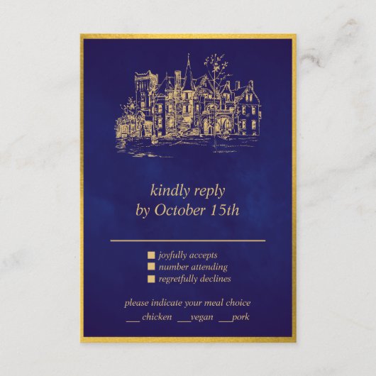 Fairy Tale Whimsical Castle Paars Gold RSVP-kaart Informatiekaartje (Voorkant)