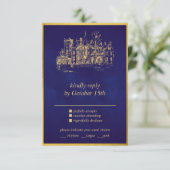 Fairy Tale Whimsical Castle Paars Gold RSVP-kaart Informatiekaartje (Staand voorkant)